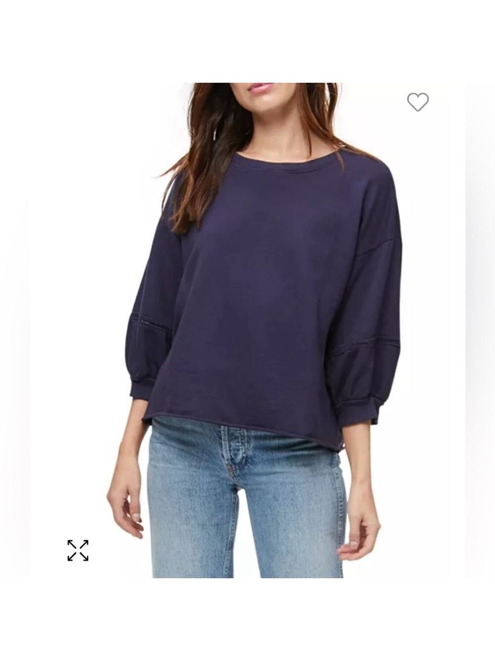 Michael Stars Indira LadderLace Trim Pullover Sweatshirt SZ L Navy Blue